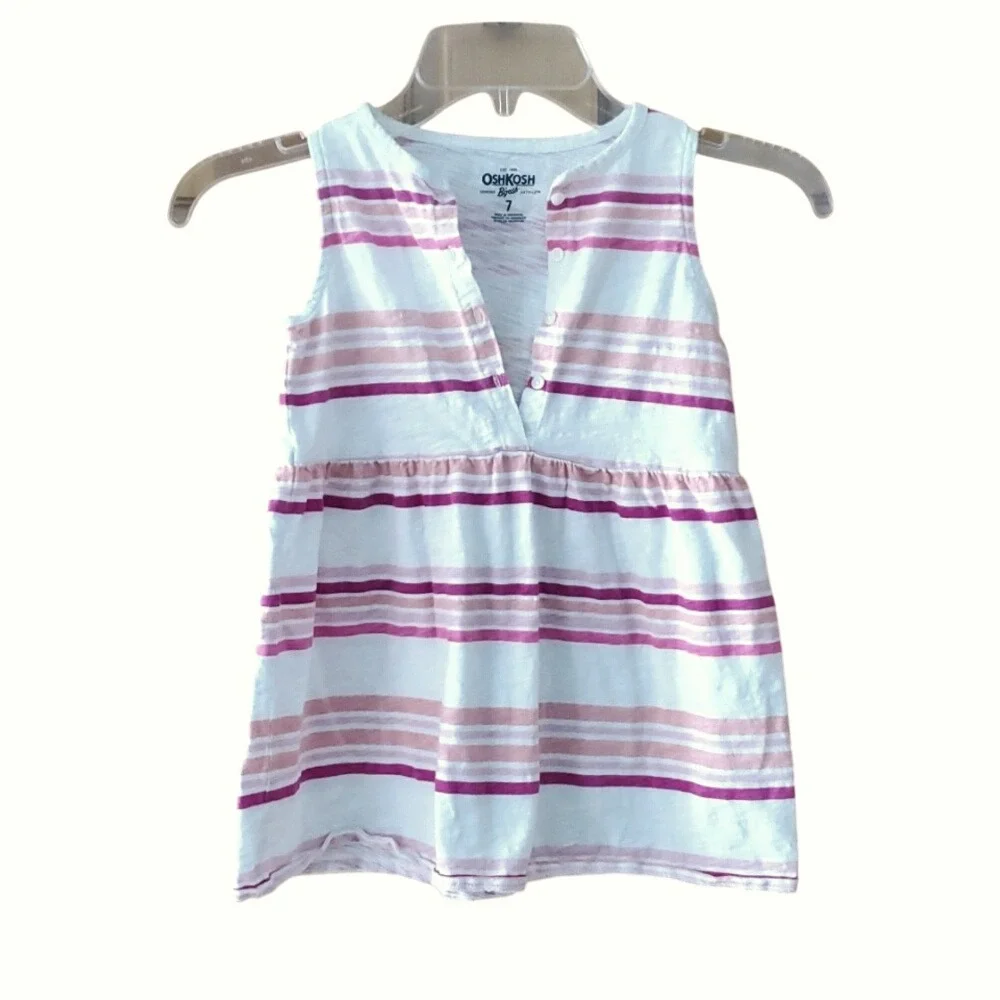 OshKosh Girls Size 7‎ Sleeveless Pink and White Striped Tunic Top